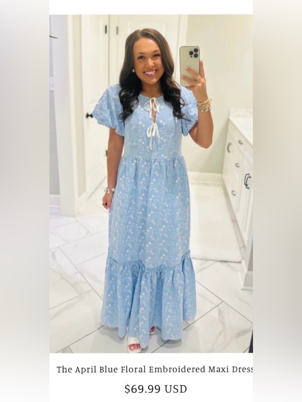 Boutique blue floral embroidered maxi dress